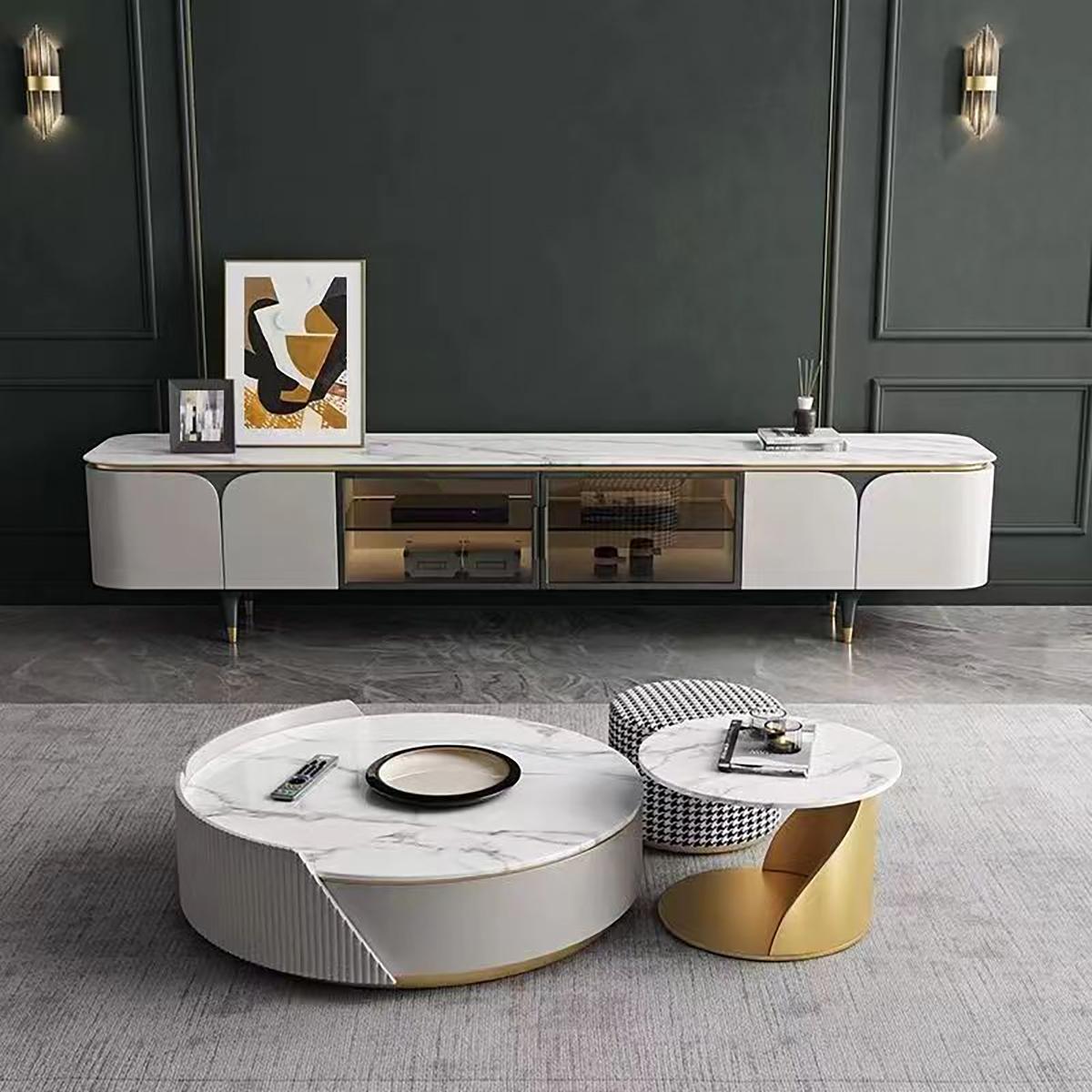 意式時尚亮光巖板茶幾組合客廳休閑大小茶幾 WH35T098C