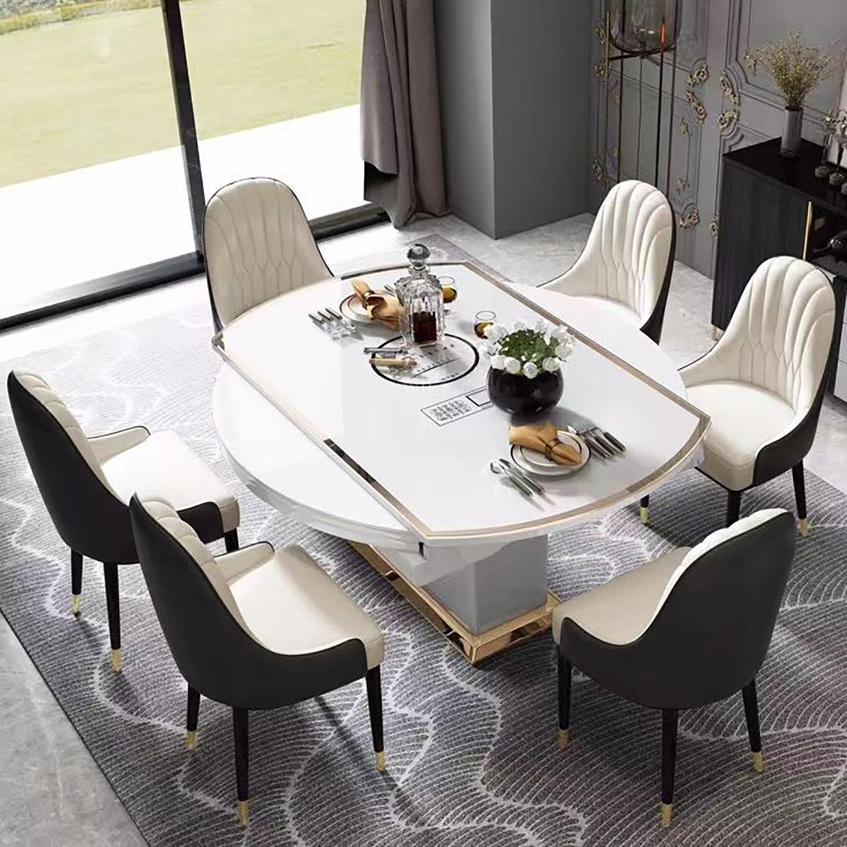 輕奢風多功能可伸縮折疊餐桌 電磁爐輕奢圓家用飯桌  WH35T109C