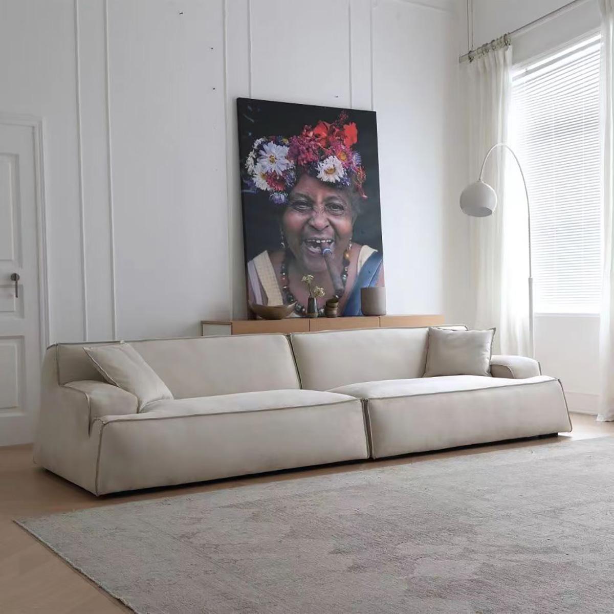 設計師款-大馬士革 意式極簡磨砂布藝客廳直排沙發 W35Y079C